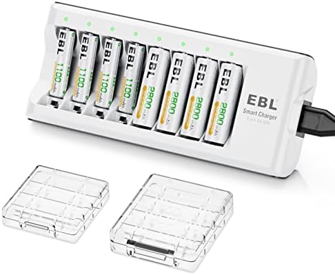 EBL Újratölthető Akkumulátort a Töltő, Az 1,2 V-os NiMH AA Akkumulátor 2800mAh 4Counts & AAA Elem 1100mAh 4Counts 8-Bay Intelligens