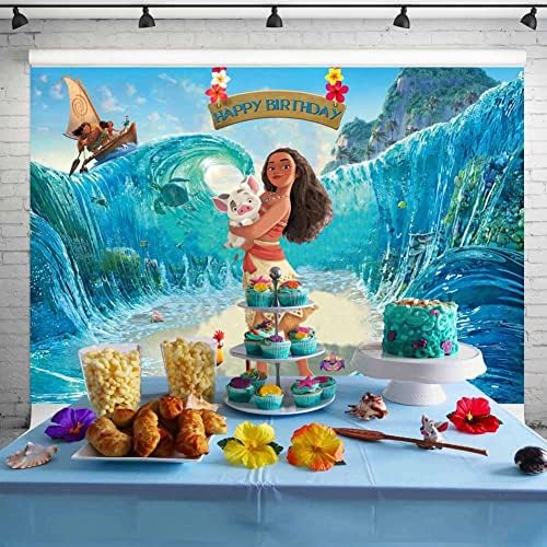 Moana Boldog Szülinapot Háttérben Kék Óceán, a Tenger Hullám Háttér Trópusi Nyári Beach Party Dekoráció Hercegnő Moana Születésnapi