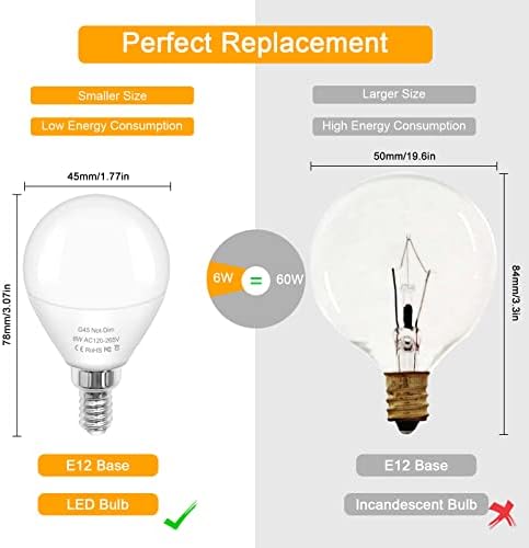 LFLAMPON E12 Gyertyatartót LED Izzók 60 Watt Wquivalent Meleg Fehér 3000K Edison-Izzó G14/G45 6W 700 Lumen Lámpa AC 120V