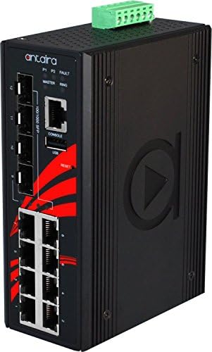 Antaira LMX-1204G-SFP-T, az Ipari Minőségű 12-Port Managed Gigabit Ethernet Kapcsoló, 4 SFP Slot, DIN-Sínre Szerelhető, -40