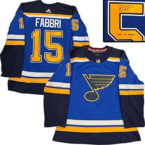 ROBBY FABBRI Aláírt a St. Louis Blues Kék Adidas PRO Jersey - 2019 SC Champs - Dedikált NHL-Mezek