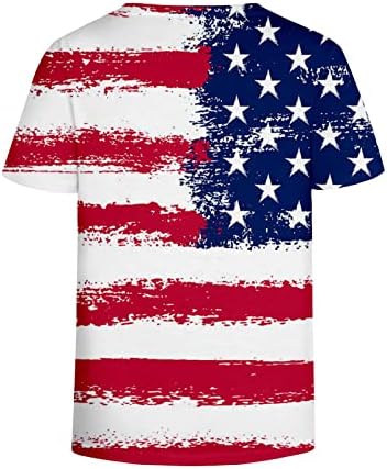 USA Hazafias Pólók Női július 4. - Divatos Amerikai Zászló Csillagok Csíkos Nyomtatott V-Nyakú, Rövid Ujjú Póló