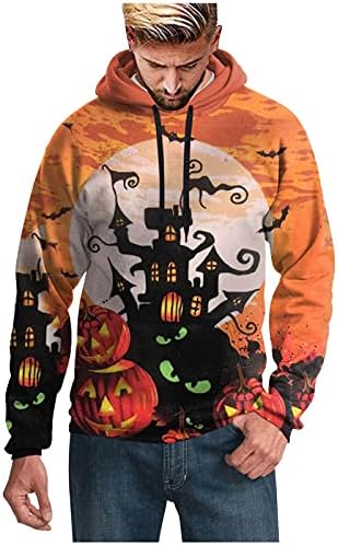 XXBR kapucnis felső a Férfi, 3D Halloween Pumpkin Boszorkány Fekete Macska Nyomtatás Pulóver Laza Alkalmi Fél Újdonság Kapucnis