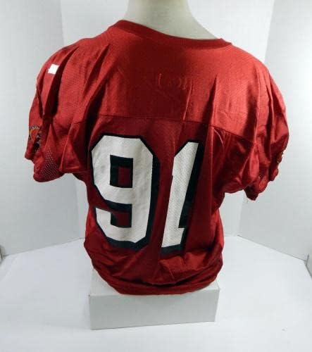 2002-ben a San Francisco 49ers Chike Okeafor 91 Játék Használt Piros Gyakorlat Jersey L 4426 - Aláíratlan NFL Játék Használt