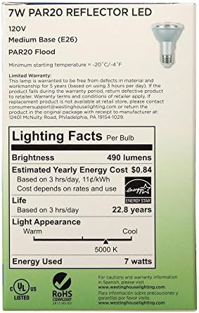 A Westinghouse Világítás 5001020 50 Wattos Egyenértékű PAR20 Árvíz Szabályozható Nappal LED Izzó Közepes Bázis (6-Pack),