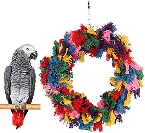Madár Színes Pamut Kötélen Lógó Gyűrű Papagáj Tollászkodó Ápolás Rágni Mászni Harapás Játék Afrikai Szürke Kakadu Conure