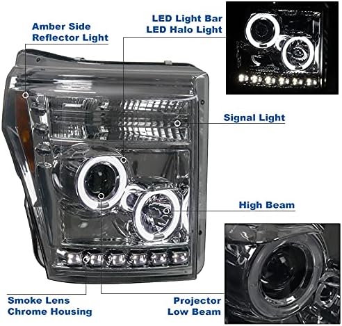 ZMAUTOPARTS LED-Halo-Vetítő Fényszórók Füst w/6.25 Fehér DRL Kompatibilis 2011- Ford F-250-F-350 Super Vám