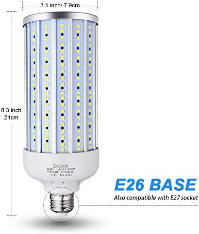 60 Watt LED Kukorica Izzó(500W Egyenértékű),5500 Lumen 6500K,Hűvös Nyári Fehér LED Utcai Terület Fény,E26/E27 Közepes Bázis,Kültéri,