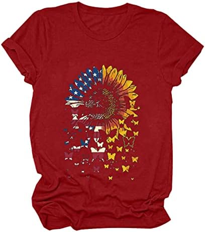 Július 4.-Póló Női Amerikai Lobogó Ing, július 4-én az USA Hazafias Póló Napraforgó Amerikai Zászló Nyomtatás Blúz Felső