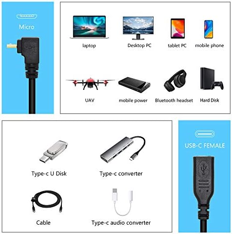SinLoon USB-C-Micro USB Rövid Kábel, 2 Csomag Típus C-Micro USB-90 Fokos FEL+90 Fokos Le Töltő Kábel, Támogatja a Töltés,