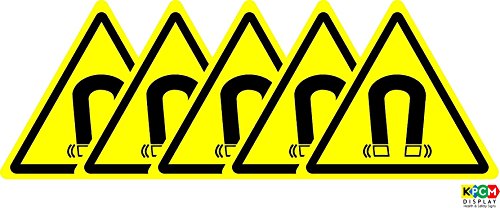 ISO Biztonsági Jel - Figyelmeztetés Mágneses Mező Szimbólum - Öntapadó Matrica 50mm x 50mm (Csomag 5 Matricák)