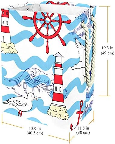 Inhomer Sirály Világítótorony Kerék Hullám Tenger, Óceán Minta 300D Oxford PVC, Vízálló Szennyestartót Nagy Kosárban a Takaró