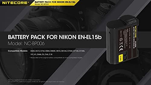 Nitecore NC-BP006 Kamera Akkumulátor Kompatibilis Nikon EN-EL15B D500 D600 D610 D750 D800 D810 D7000 D7100 D7200 Z5 Z 6II