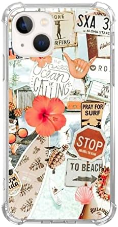 Voisgufley Summer Vibes Szörfözés az Esetben Kompatibilis az iPhone 13 Mini, Esztétikai Teknős Virág Szörfös, Kollázs, a