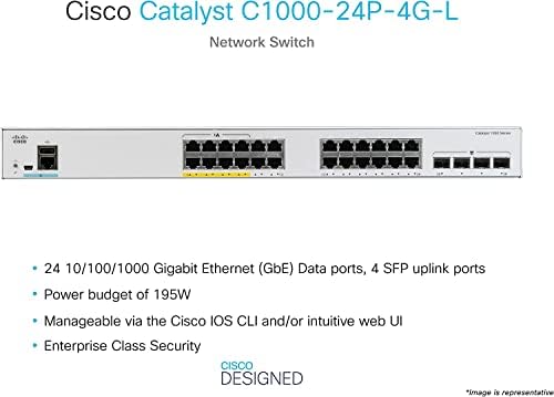 C1000-24P-4G-L Cisco Új Kapcsoló, 24 Gigabit Ethernet (GbE) PoE+ Portok, 195W PoE Költségvetés, 4 1G SFP Uplink Port, ventilátor